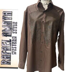 RAFAEL AMAYA SHIRT BUTTON DOWN BY RANGERS LEGEND XL CHOCOLATE STUDDED WESTERN